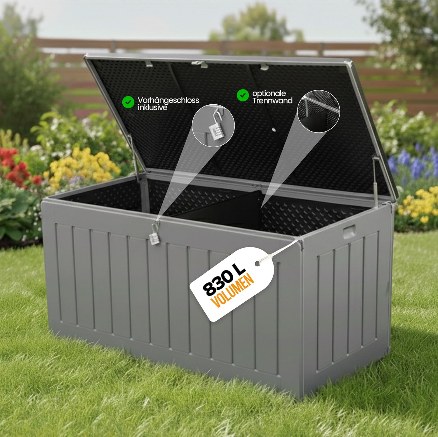 Olsen & Smith Aufbewahrungsbox XXL 830L Gartenbox Mit Deckel Groß, Auflagenbox Wasserdicht Kissenbox, Gartenschrank Für Kissen Und Storage Boxes Für Garten Balkon Terrasse Anthrazit Paketbox