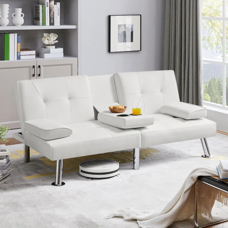 Yaheetech Faux Leather Convertible Futon Sofa Bed 3-In-1 Adjustable Futon Couch