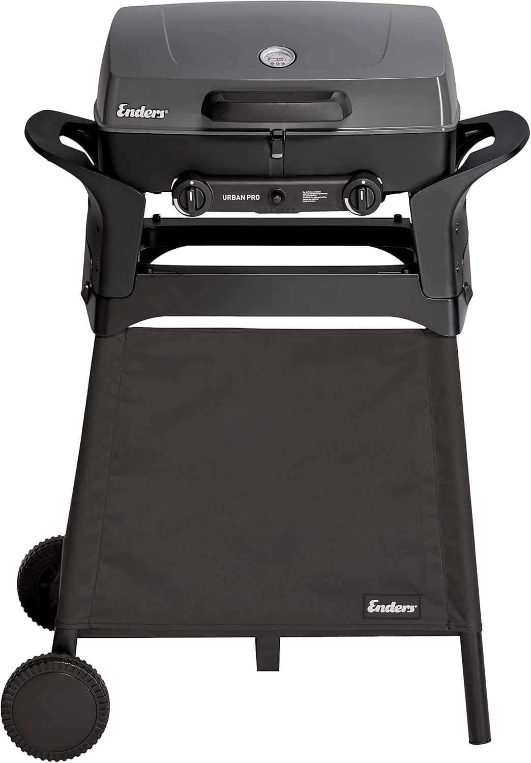 EndersGasgrill Urban II Pro, Tischgrill, Grillen-, Kochen- und Backen Funktion, 2 Brenner Edelstahl, mit Grill-Thermometer, Balkon-, Camping-Grill, Aluguss-Gehäuse, Gusseisen-Rost, #2062