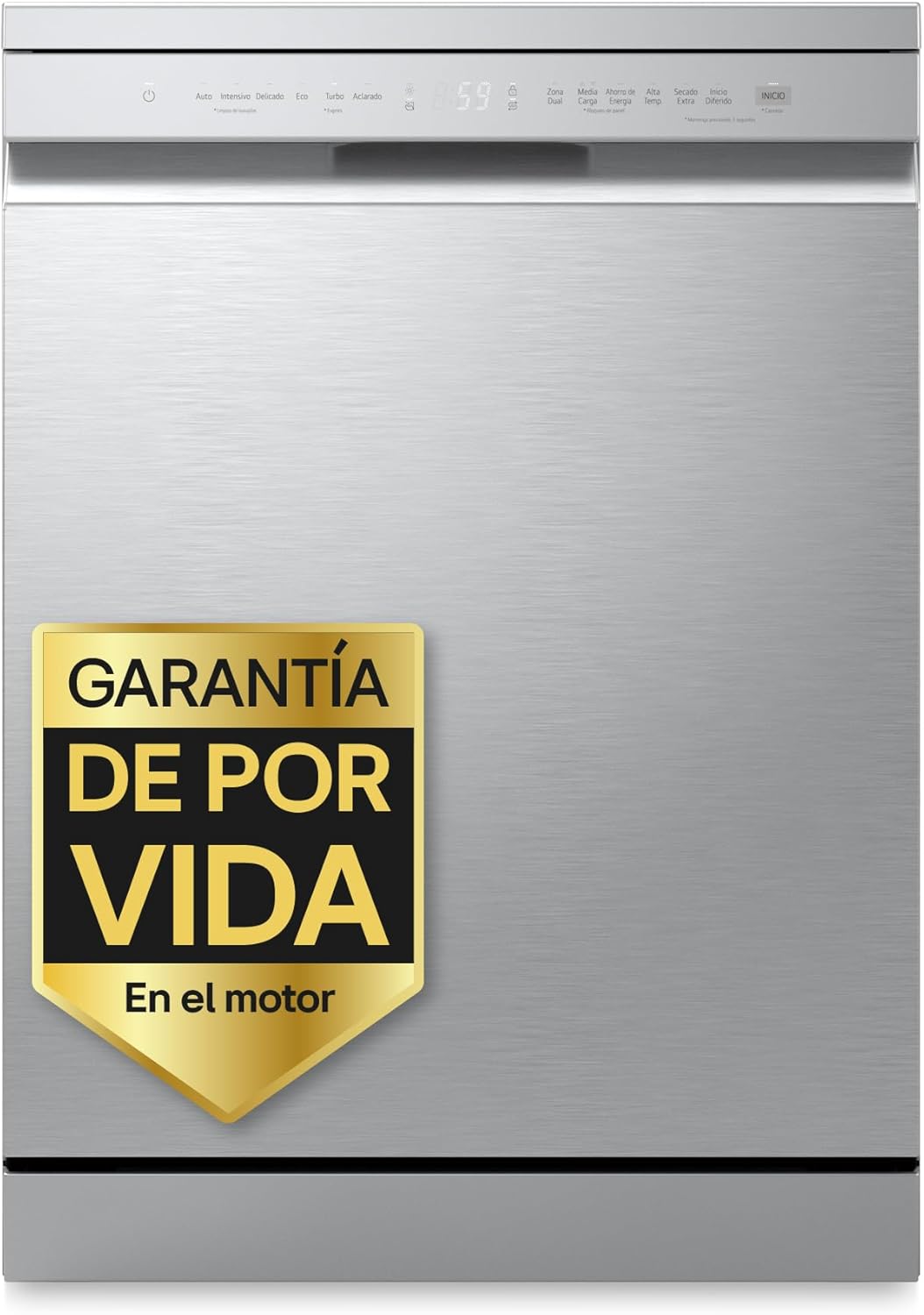 LG DF273FV - Lavavajillas QuadWash Steam, Sistema EasyRack, Bandeja para Cubiertos, Smart Diagnosis, Apertura Automática, Eficiencia A, Capacidad 14, Motor Silencioso, Inox Antihuellas