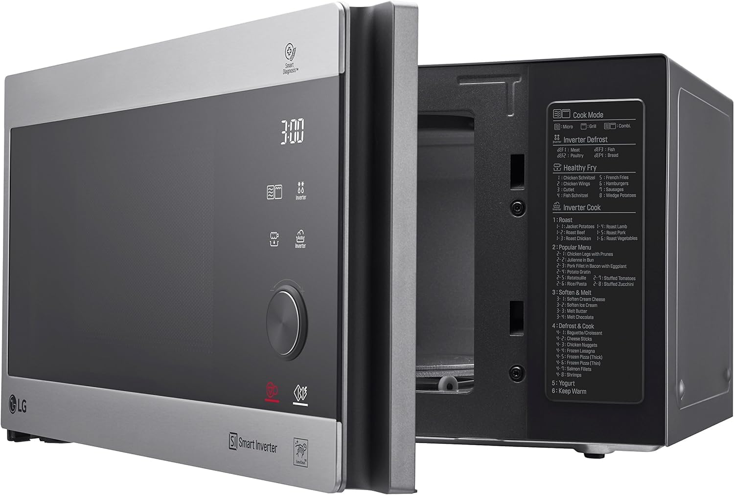 LG MS2595CIS Mikrowelle mit Smart Inverter Technologie, 25 Liter Kapazität, 1000 W, Automatikprogramme, einstellbare Leistungsstufen und EasyClean-Funktion, Silber
