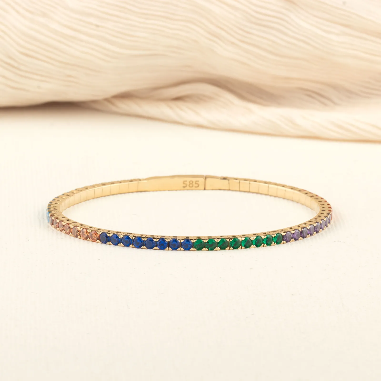 18K Gold Flexible Rainbow Crystal Tennis Bracelet – Luxury Stackable Jewelry