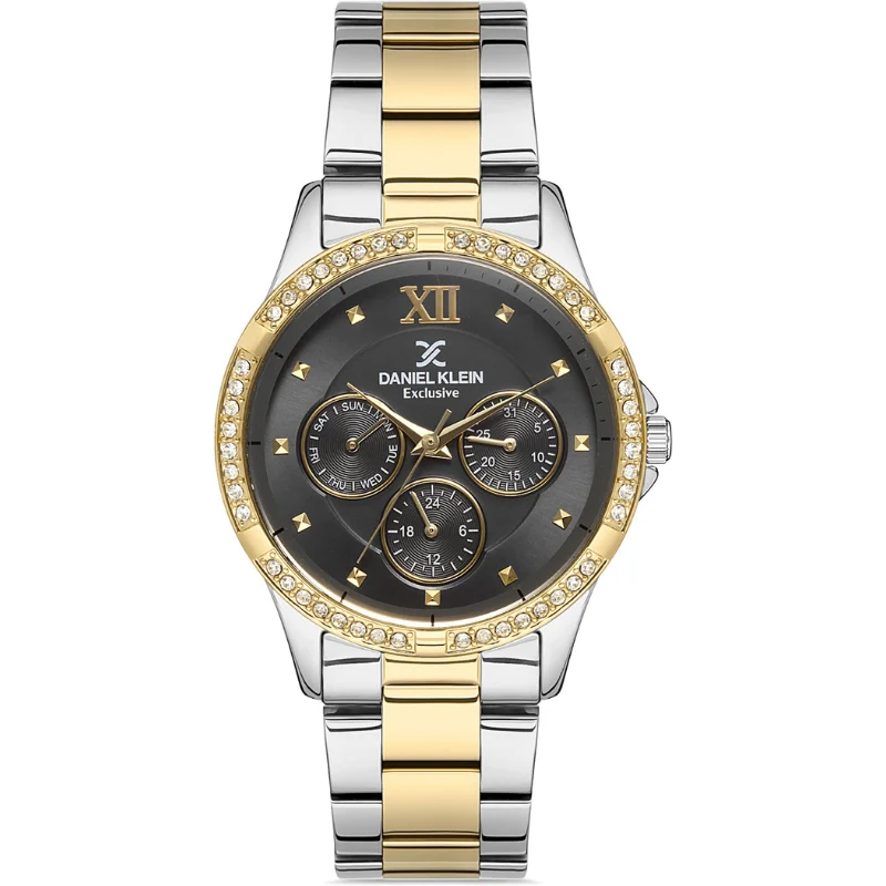 Daniel Klein Exclusive Dimond Multifuntion Black Dial Two Tone Watch - DK.1.12915-4