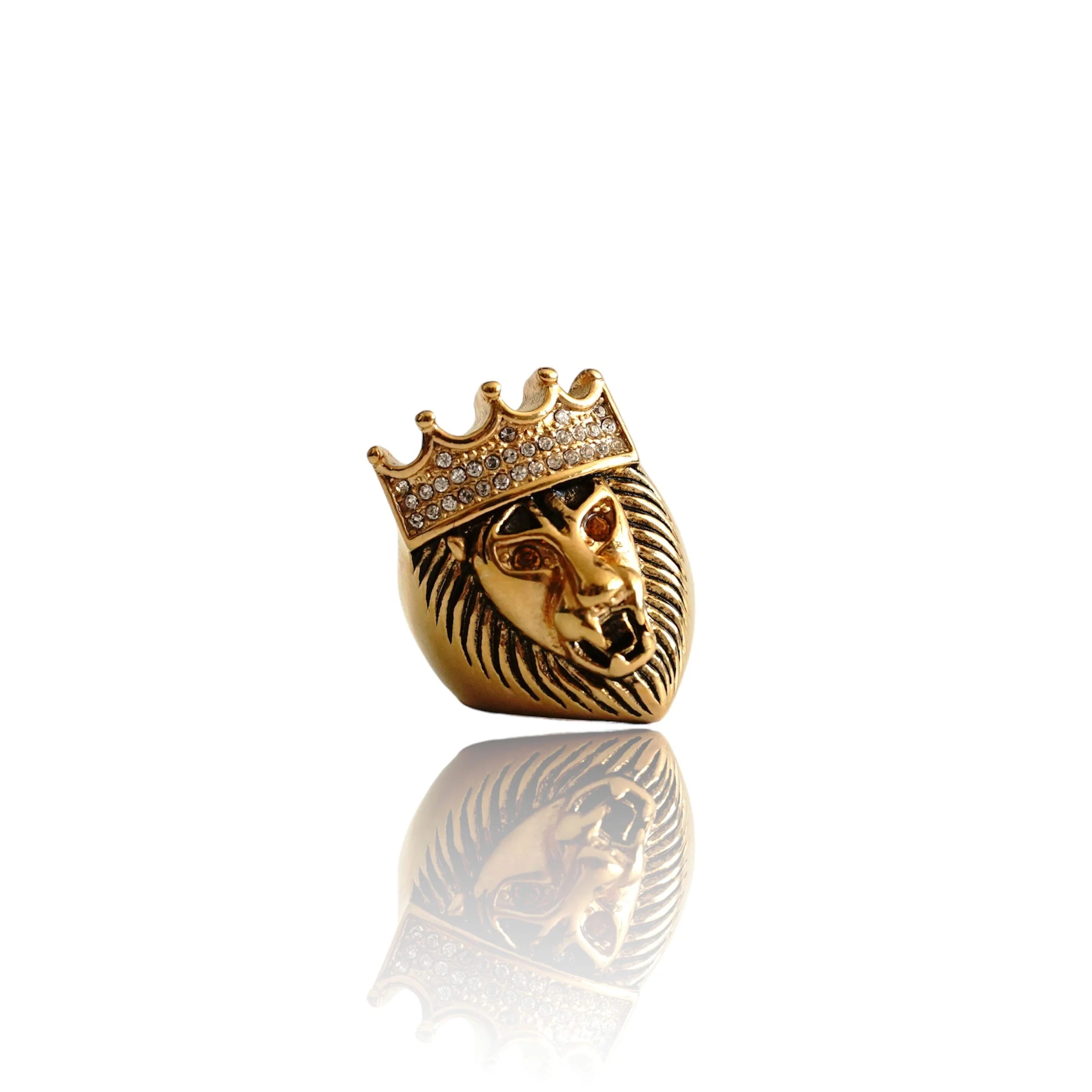Big Daddy Lionhead Pave Crown Gold Iced Out Ring
