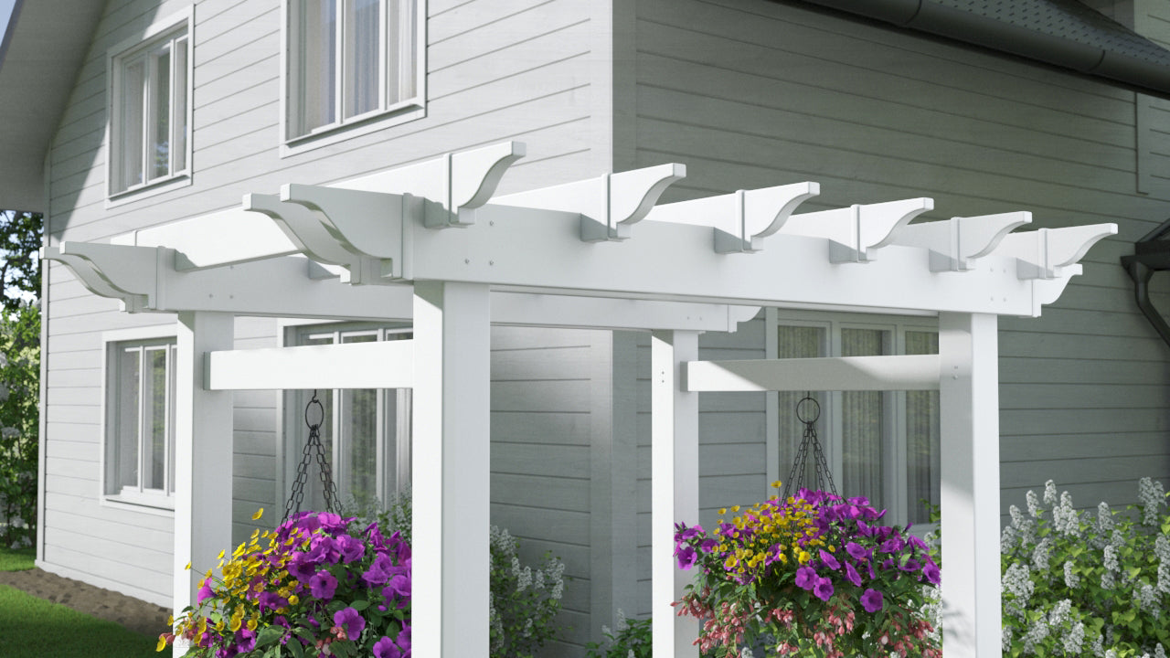 Vita Springport Vinyl Arbor, White – Durable 63′′x46′′x91′′ Garden Arch with Planter Hooks, Maintenance-Free