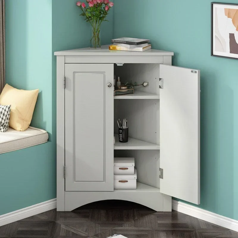 Freestanding Corner Triangle Bathroom Storage Cabinet with Adjustable Shelves - Versatile Accent Cabinet for Living Room