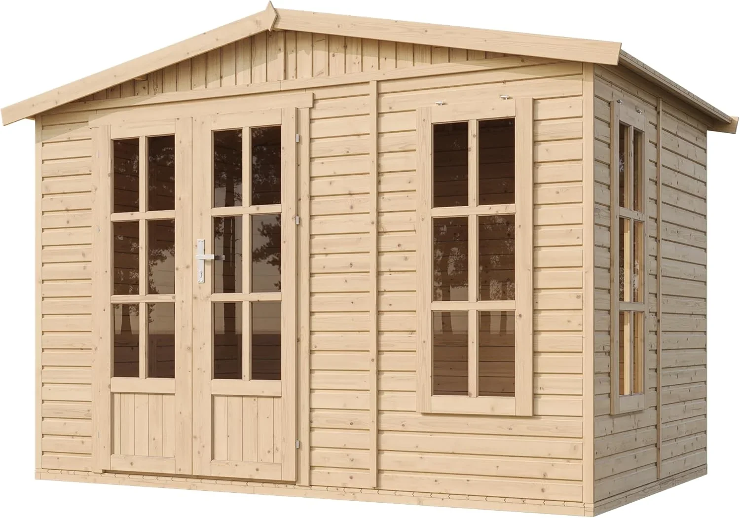 2026 TIMBELA Caseta de jardín de Madera de 6 m2 - Cobertizo Jardin Exterior con Suelo, Ventana, Puerta Doble - Cabaña de jardín para Trabajar en casa - con Tejas bituminosas Verde M334FB+H334FBGREEN