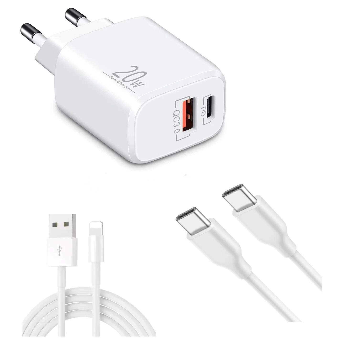 Schnellladegerät USB-C + USB-A Dual Netzteil Universal mit Kabel