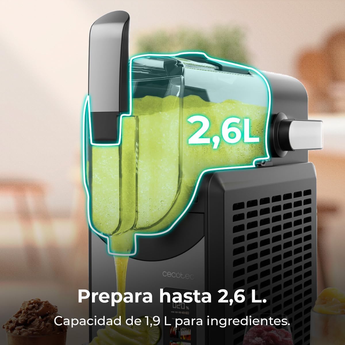 Cecotec 2.6L Twist&Ice 2600 Ice Slushy Machine 2.6L 220W, Drinks in 15-60mins, 1.9L for Ingredients, Touch Control, 6 Modes, Adaptable Cooling, Ergonomic Design, Dripless Nozzle