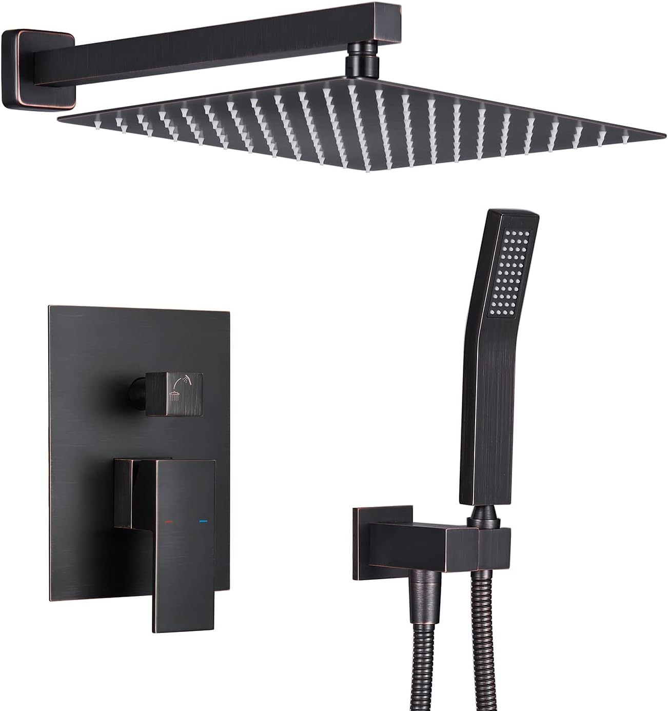 Rain Shower System 12 Inches Shower Combo Set Oil Rubbed Bronze Wall Mount Faucet Bathroom Faucets with Rainfall Shower Head and Hand Shower