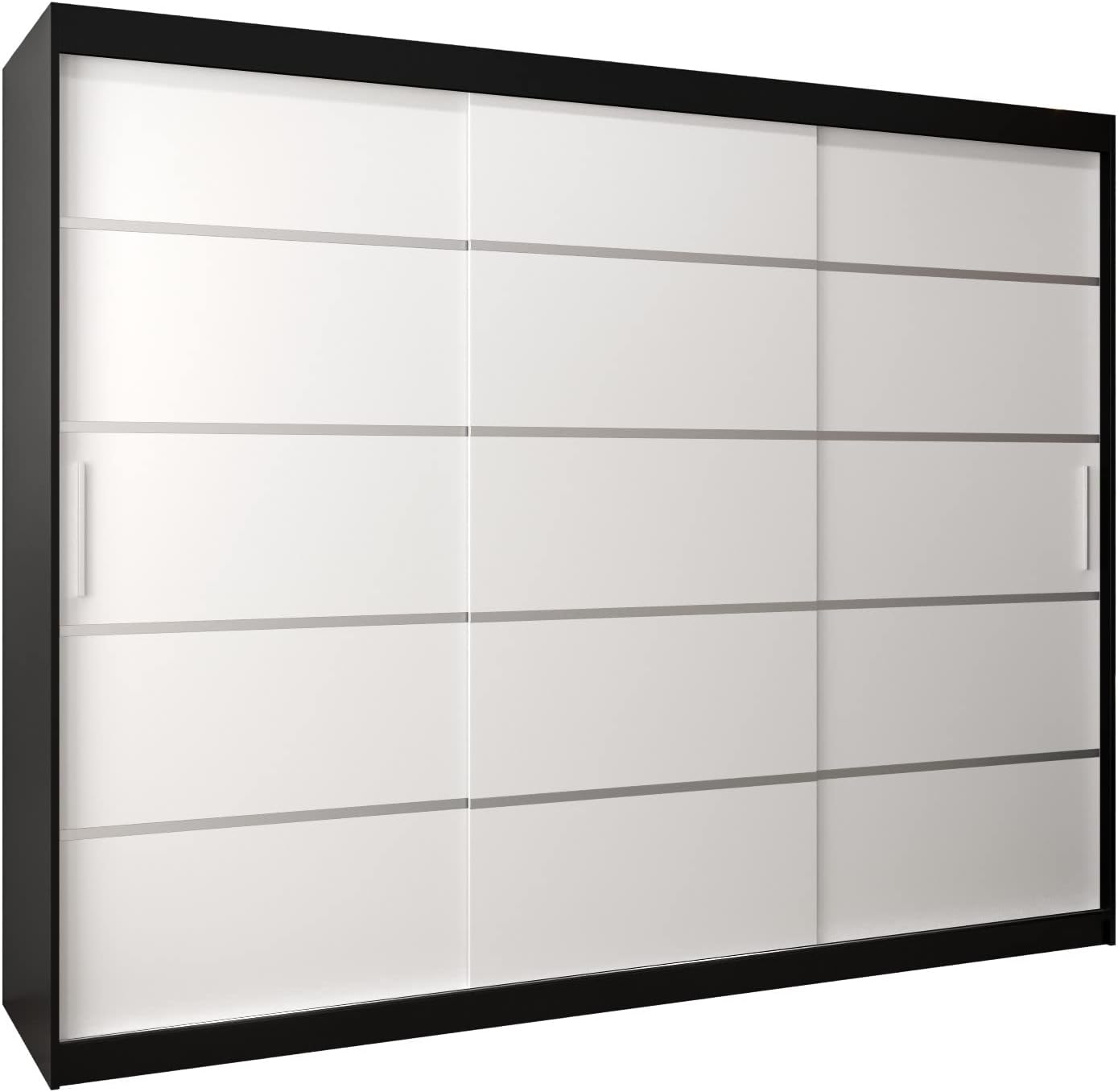 ABIKSMEBLE Verona 1 250 Sliding Door Wardrobe with Bar and Shelf Bedroom Wardrobe (Matte Black + Matte White)