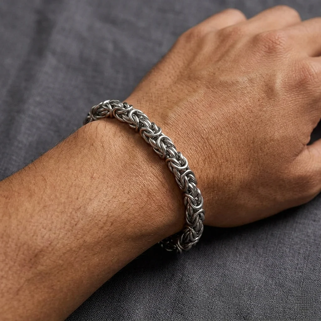 Big Daddy 8MM Byzantine Link Silver Steel Bracelet
