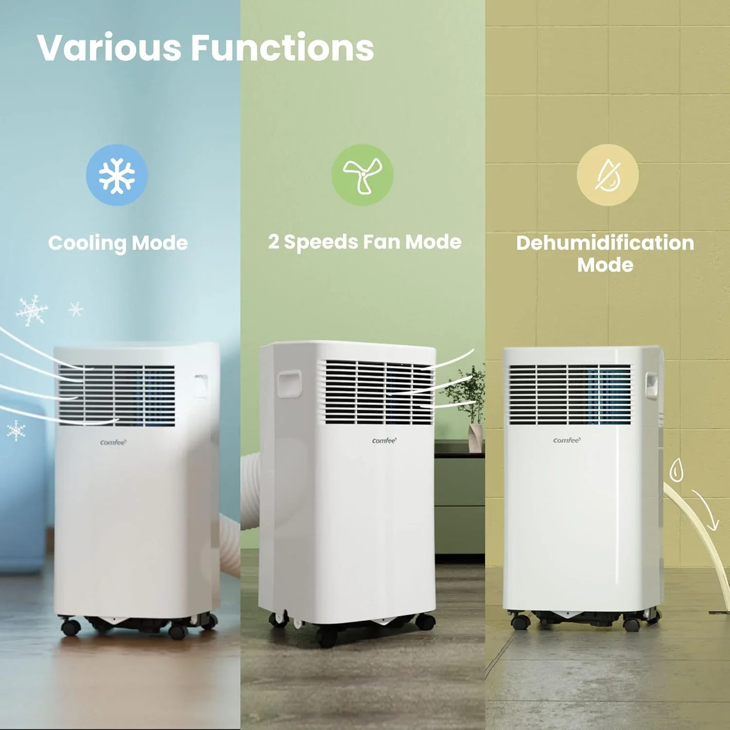 Comfee Mobiles Klimagerät MPPH-09CRN7, 9000 BTU 2,6kW, Kühlen&Ventilieren&Entfeuchten, Raumgröße bis 88m³(33㎡), Mobile Klimaanlage mit Abluftschlauch