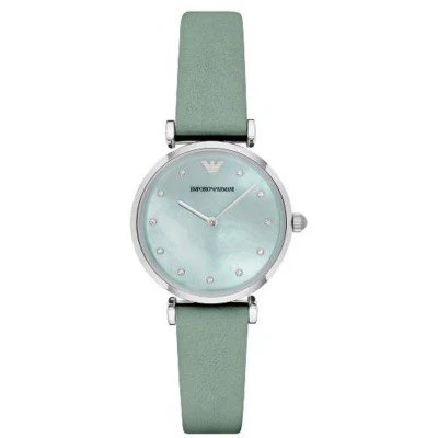 Emporio Armani Gianni T Bar Mother Of Pearl Blue Dial Blue Leather Strap Watch AR1959