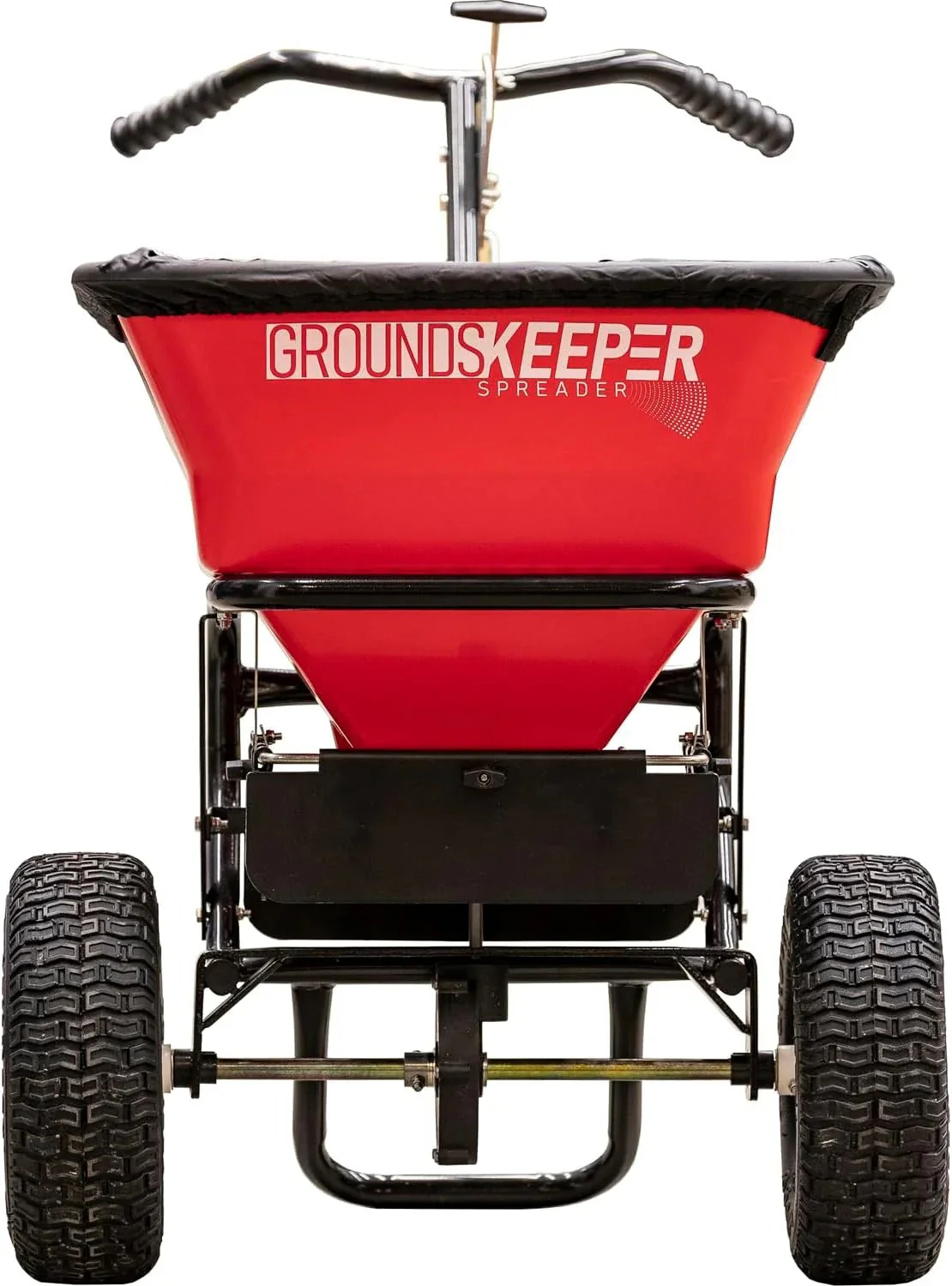 Multi-purpose push-along spreader, 100 lb capacity, versatile tool for lawn seed, salt, de-icer, fertilizer and seeds