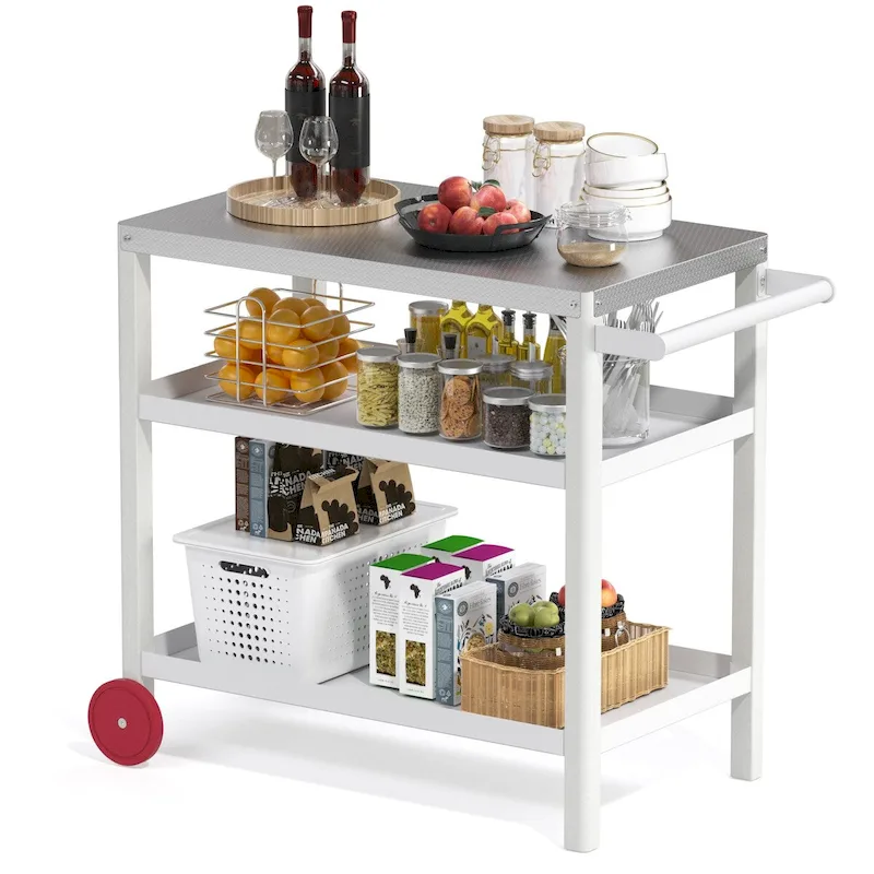 Outdoor Prep Cart with Stainless Steel Top Shelves and Wheels