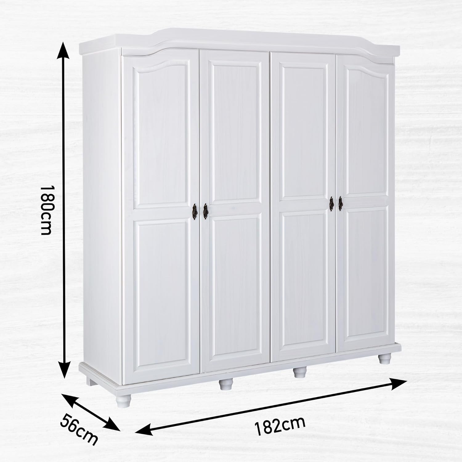 Inter Link - Large Functional Wardrobe - 4 Doors - 4 Holes - 2 Cabinets - Solid Pine Wardrobe - White Varnish - Width: 183 cm Depth: 60 cm Height: 198 cm - Isny