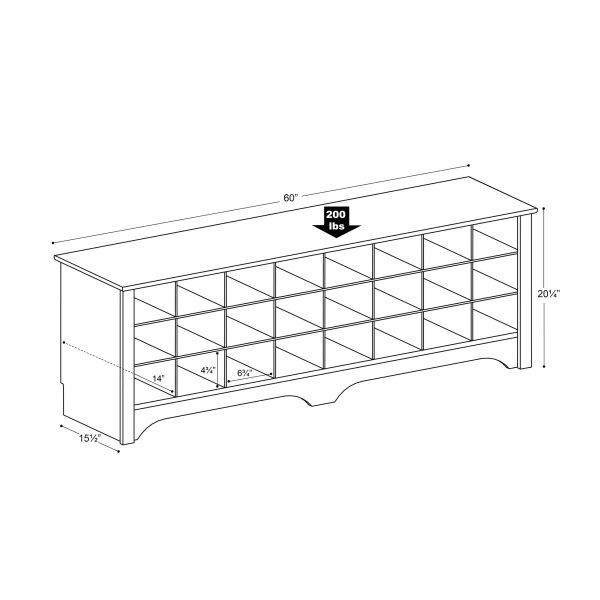 24 Shoe Cubby Wide Hall Bench, White