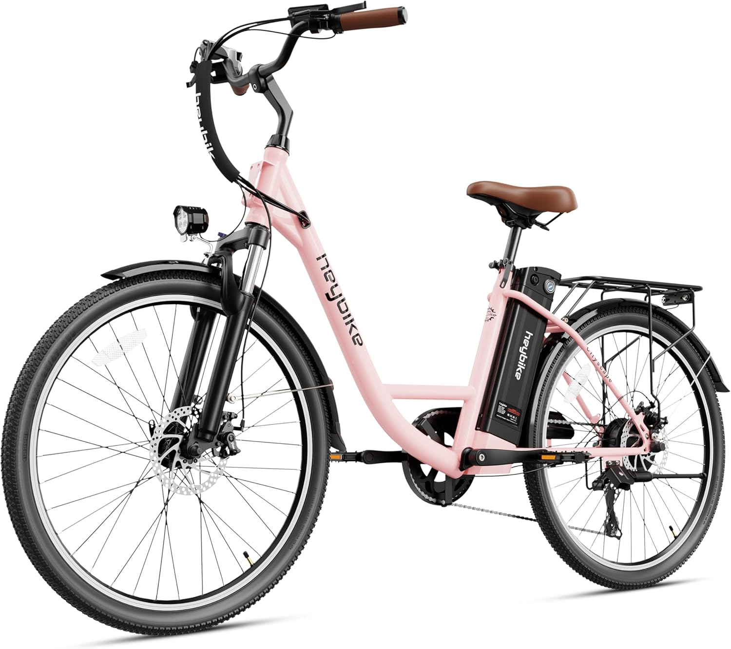 Heybike Cityscape Electric Bike 350W(Peak 500W) Electric City Cruiser Bicycle Up to 40 Miles Removable Battery, 7-Speed and Dual Shock Absorber, 26 Electric Commuter Bike for Adults