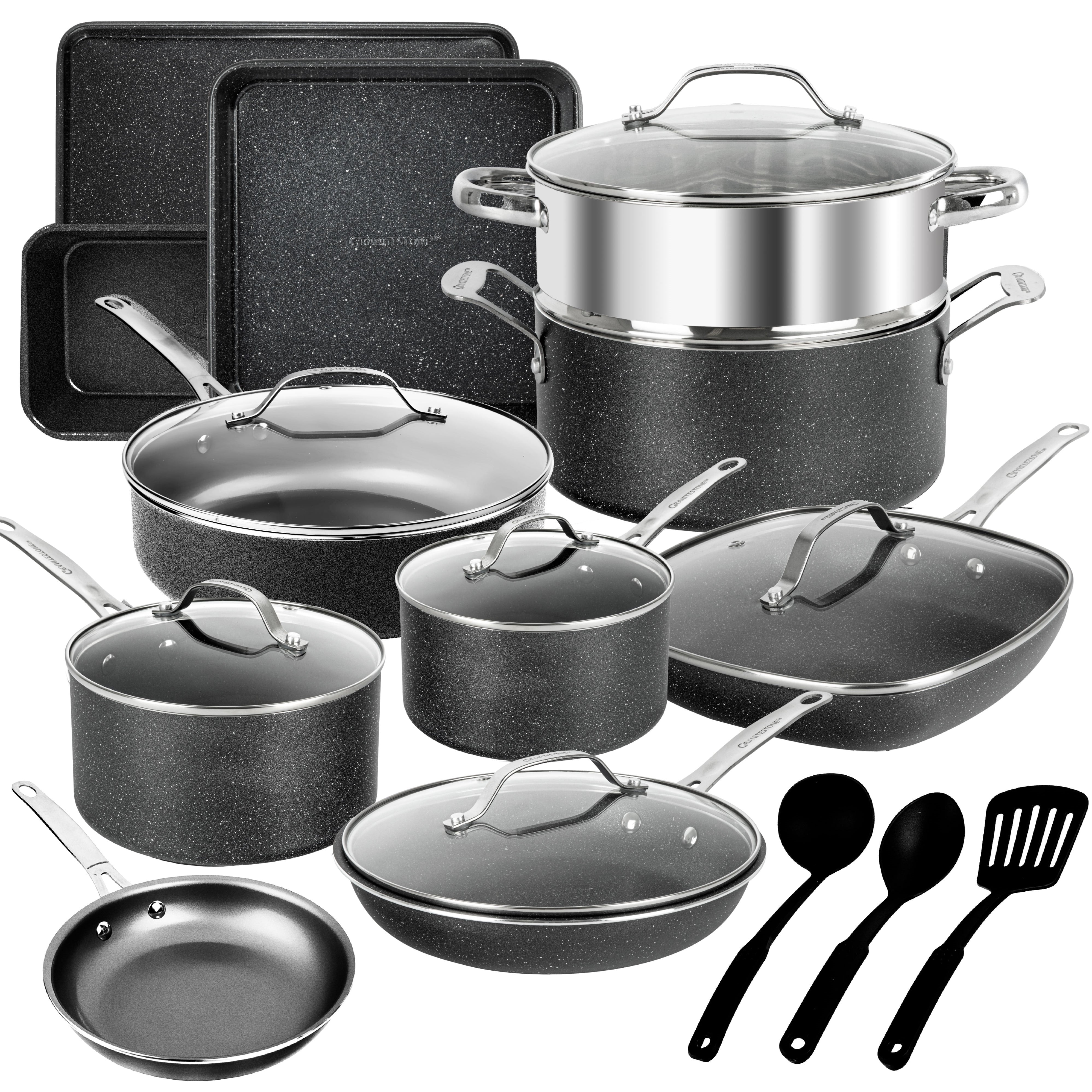 Granitestone Nonstick Pots and Pans 20 Pcs Kitchen Cookware Bakeware Set Cooking Frying Skillet Sauce Pan Blue