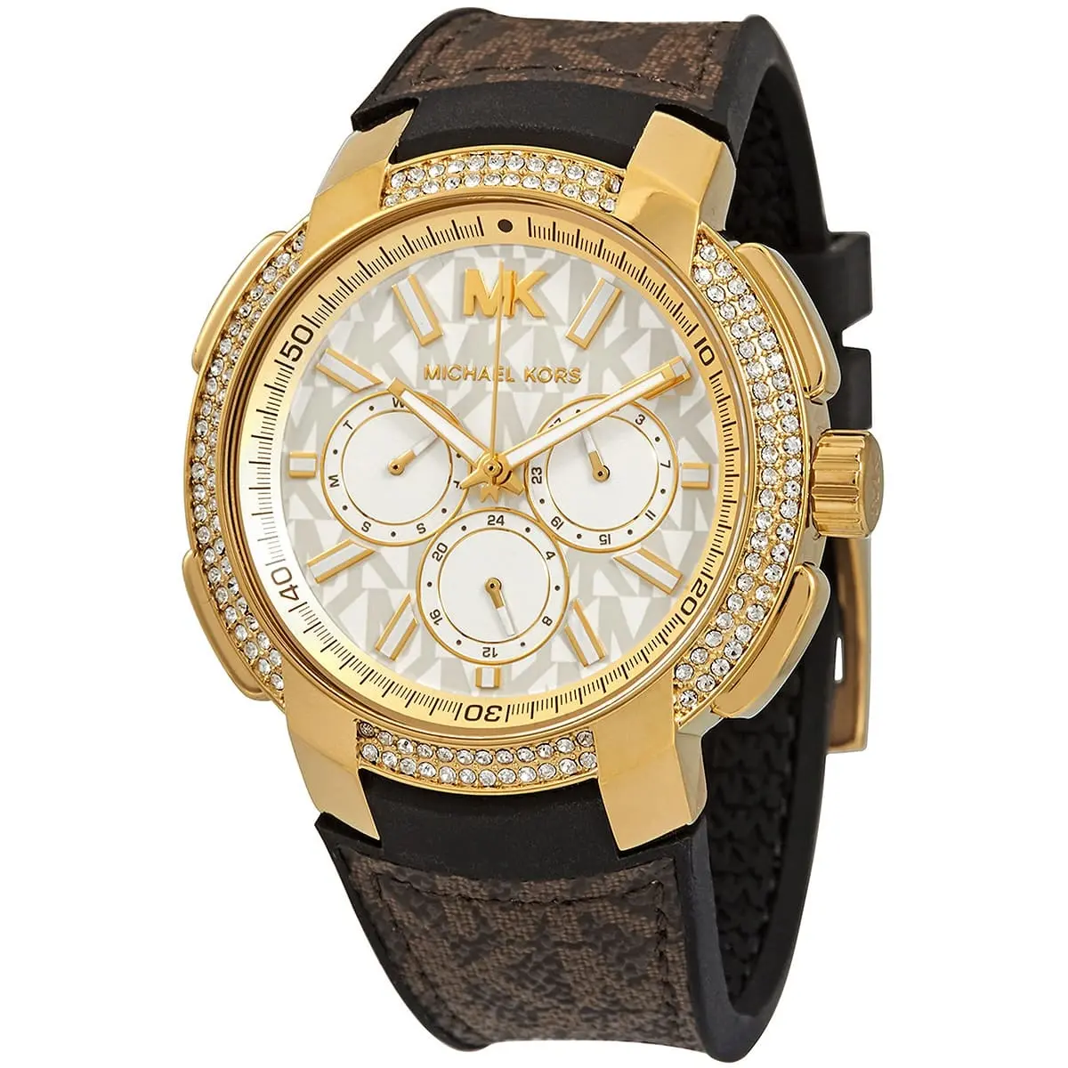 Michael Kors Sidney Logo Pattern Dial Brown Genuine Leather Women's Watch-  MK6948