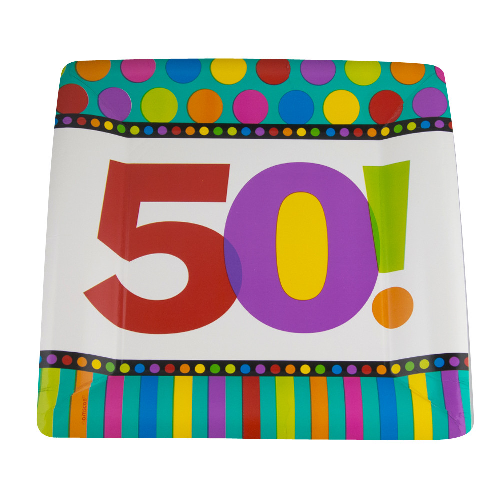 Square Paper Plates 50th Birthday 8 PC STANDARD  10