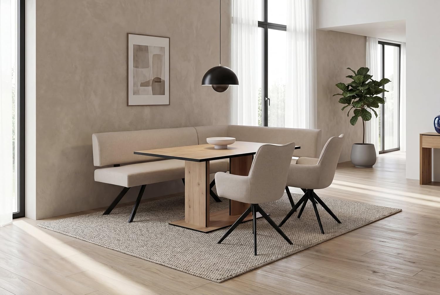 byLIVING Eckbank Toronto, Bezug in Taupe, Gestell in schwarz, L-Form Langer Schenkel Links, Taschenfederkern, Küchenbank, Speisezimmerbank, Maße: B 182, H 85, T 128 cm