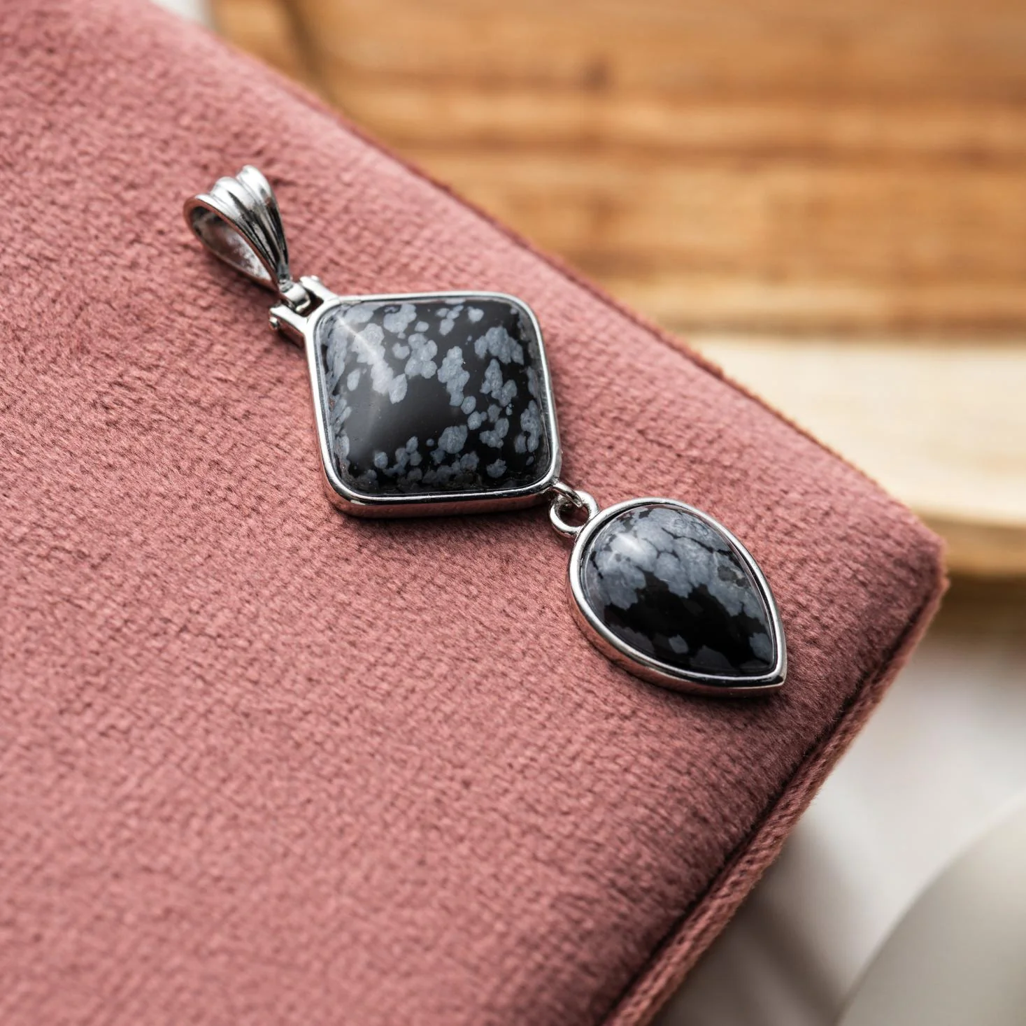 Obsidiaan Hanger - Sneeuwvlok Obsidiaan Dubbelhanger - Druppel - Eerlijkheid