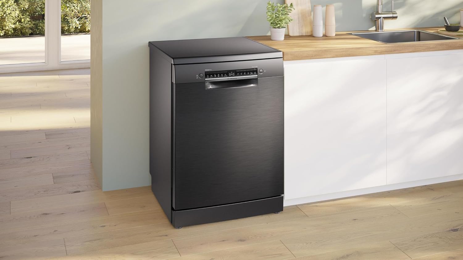 Bosch - Lavavajillas Libre Instalación, 60 cm, Serie4, Home Connect, 14 Servicios, Cepillado Antihuellas, Acero Negro, SMS4EMC06E.