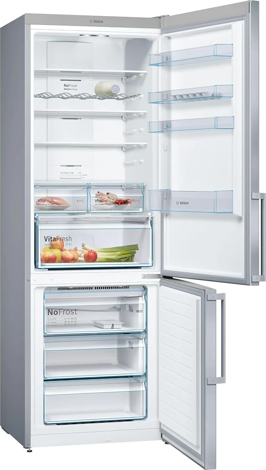2026 Bosch Serie 4 - Frigorífico combinado, NoFrost, alto 203 x ancho 70 cm, 438 L, Tecnología VitaFresh, Blanco - KGN49XIDQ