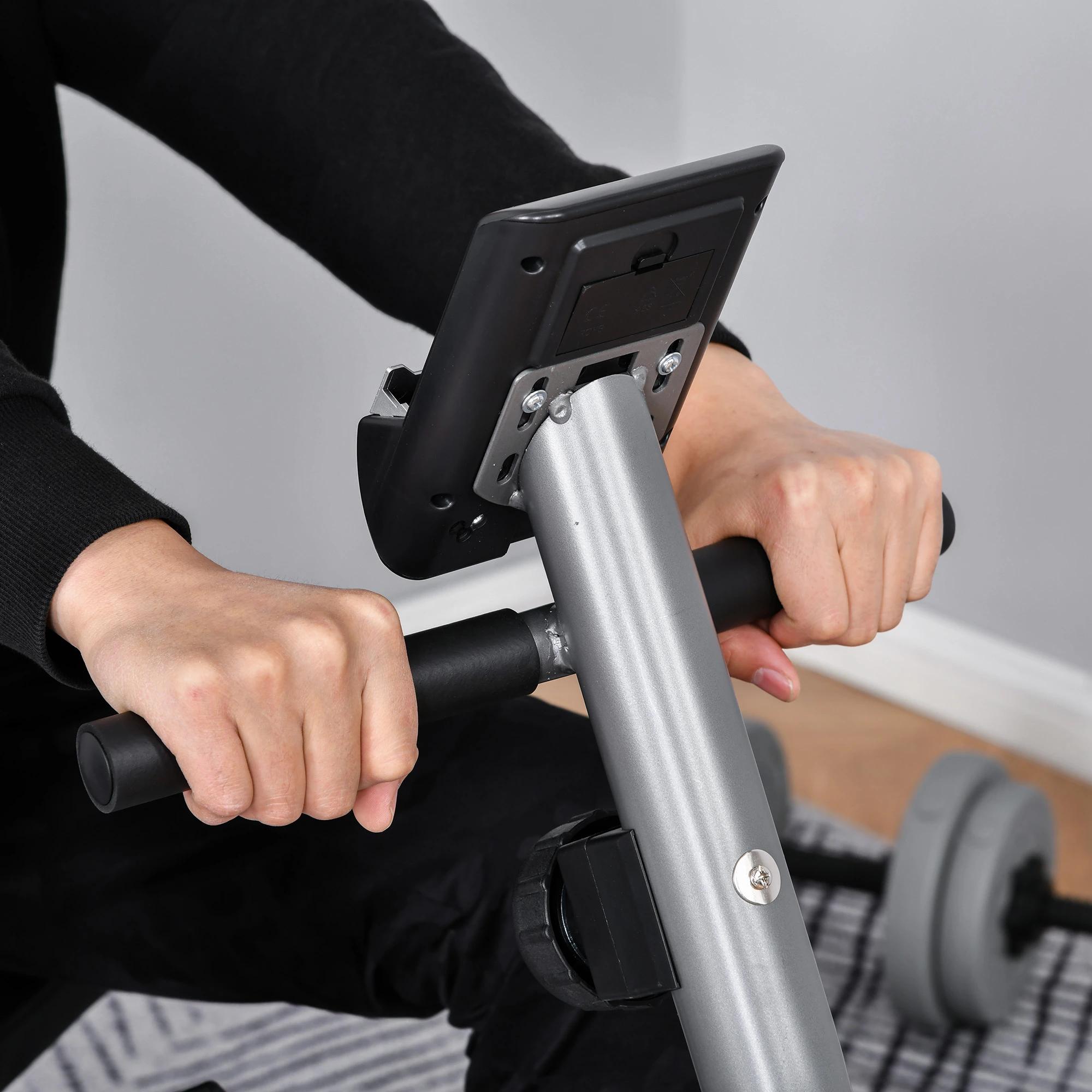 hometrainer fietstrainer vliegwiel hometrainer met 8 niveaus verstelbare magnetische weerstand verstelbare lengte magnetische weerstand wielen metaal ABS grijs + zilver 136?l x 62,5?b x 38?h cm