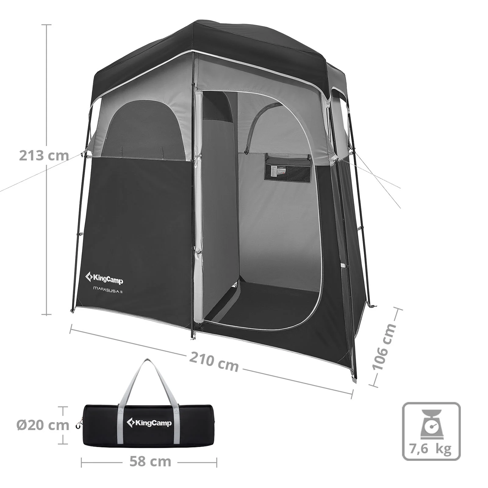 2025 KingCamp Marasusa II – Tienda multifuncional con 2 cabinas, ducha y cabina de prueba con separación, tendedero, protección UV y buena ventilación