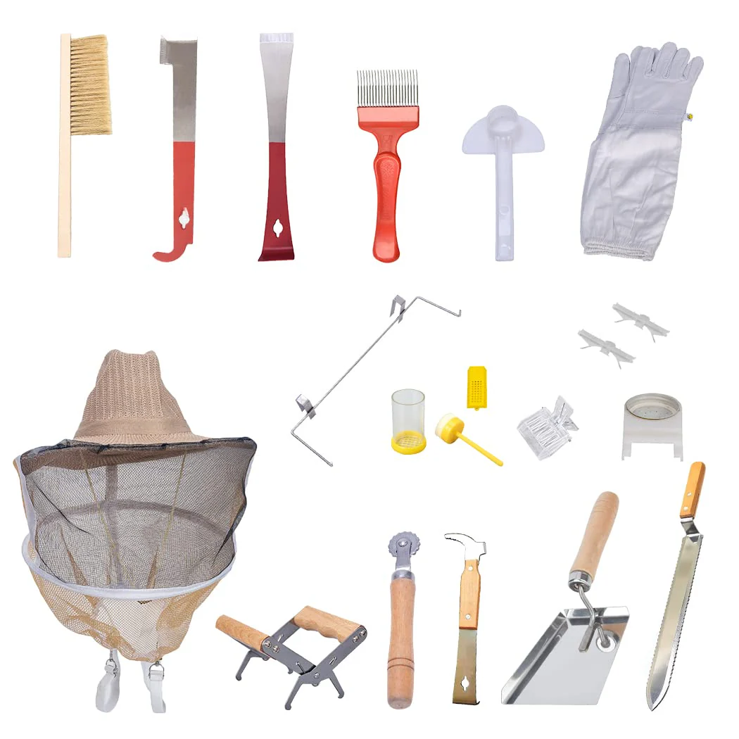 Beehive Starter Kit 8-Frame Bee Boxes and Frames Starter Kit Wax Coated Bee Hives and Supplies Starter Kit Including Beekeeping Tools Kit with Beekeeping Veil