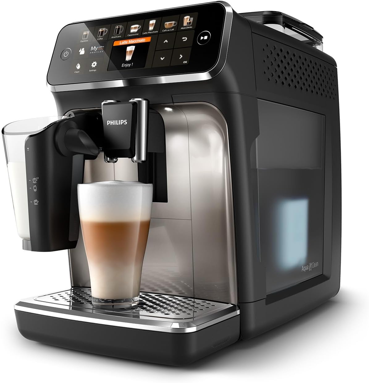 Philips Serie 5400 Kaffeevollautomat - LatteGo, 12 Getränke, Milchaufschäumer, Touchscreen, 4 Profile, Chrom-Finish (EP5447/90)