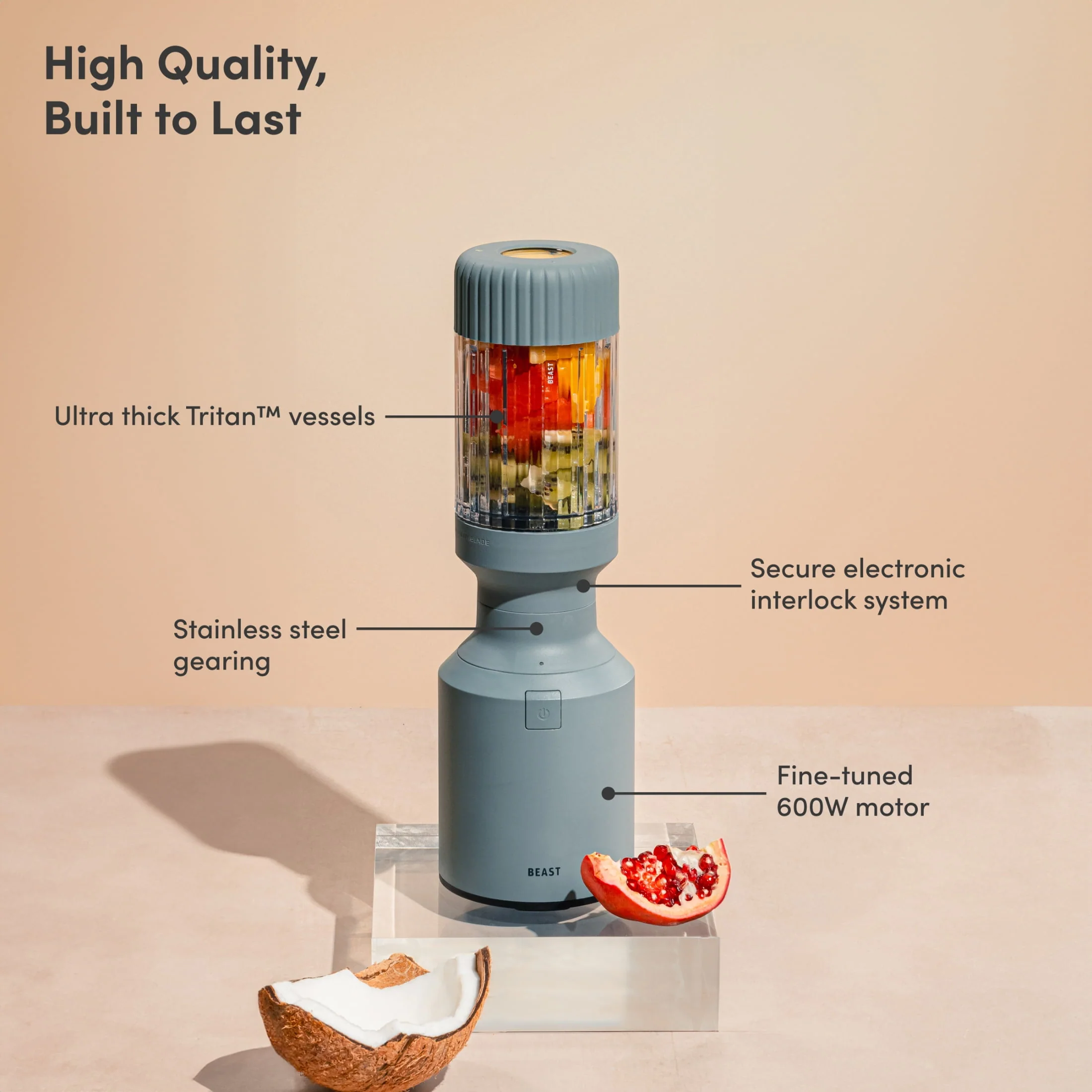 The Beast Mini® Blender Plus | Personal Countertop Blending for Smoothies, Shakes, Food Prep & Frozen Fruits & Veggies | Extra Portable Vessels, Straw Cap & Straws Included | 600W Motor (Mist)