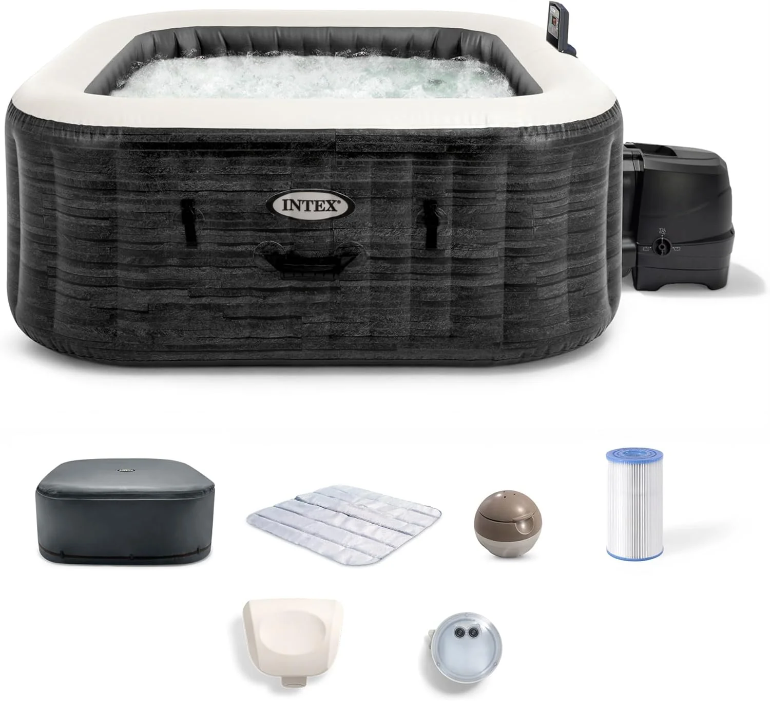 INTEX 28451EP PureSpa Greystone Deluxe Spa Set Includes Energy Efficient Spa Cover