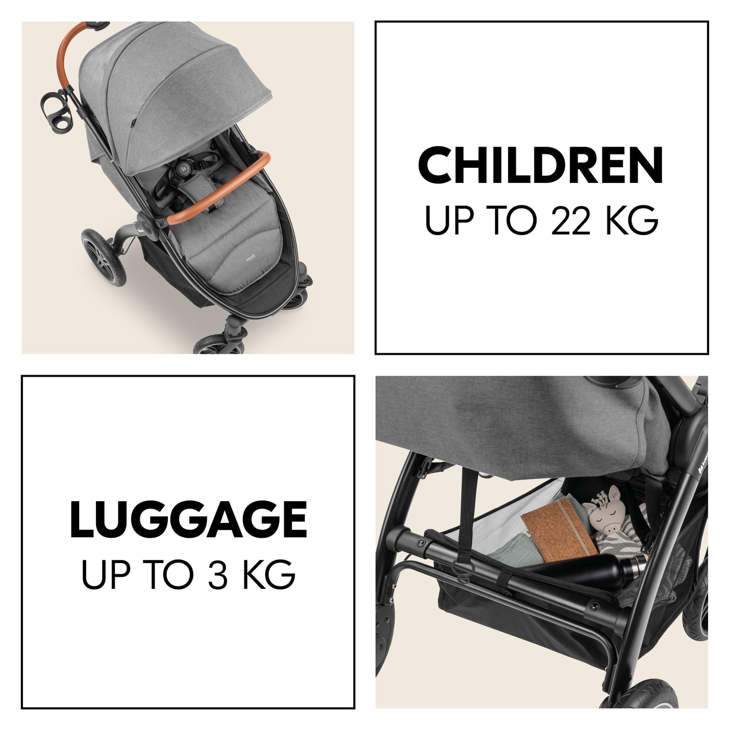 Hauck Uptown Kinderwagen Melange Rose – Kinderwagen für jedes Gelände, extra großer Sitz, flache Liegeposition, Gummiräder, Federung, kompakt und einfach zusammenklappbar, mit Regenschutz