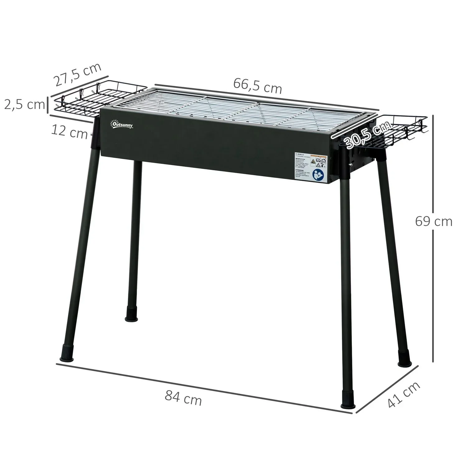 Barbacoa De Carbón Outsunny Acero Inoxidable Metal 77x30x70 Cm Negro