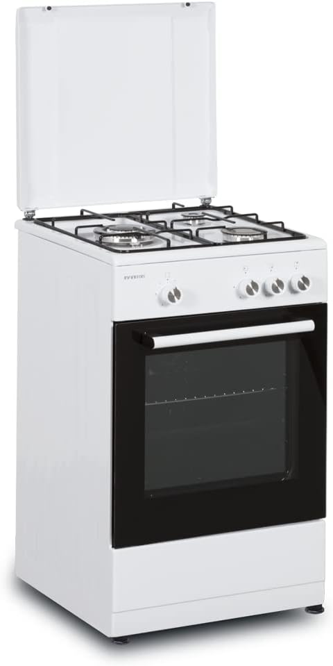 INFINITON Cocina de gas CC56BWC - Ancho 50cm, 3 Zonas, Blanco, Quemadores con seguridad FFSD, compatible gas Natural y Butano