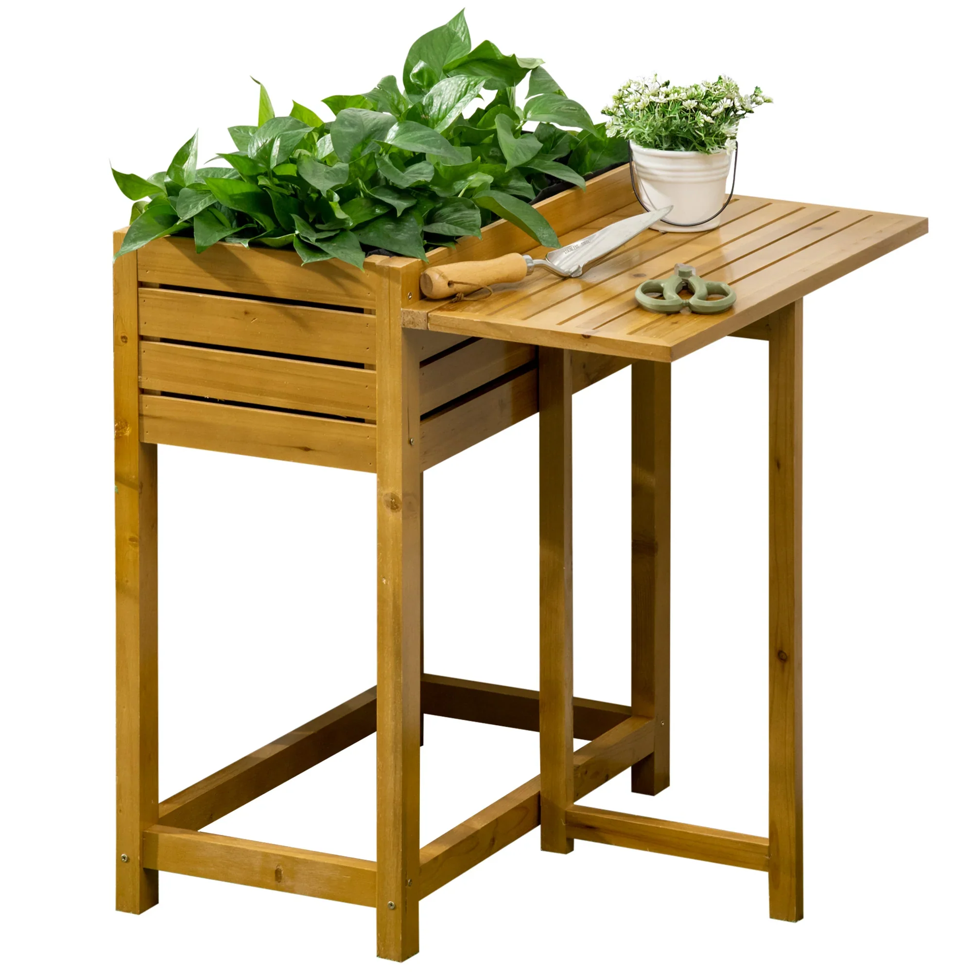 Outsunny Verhoogd Plantenbak Opklapbaar Massief Hout