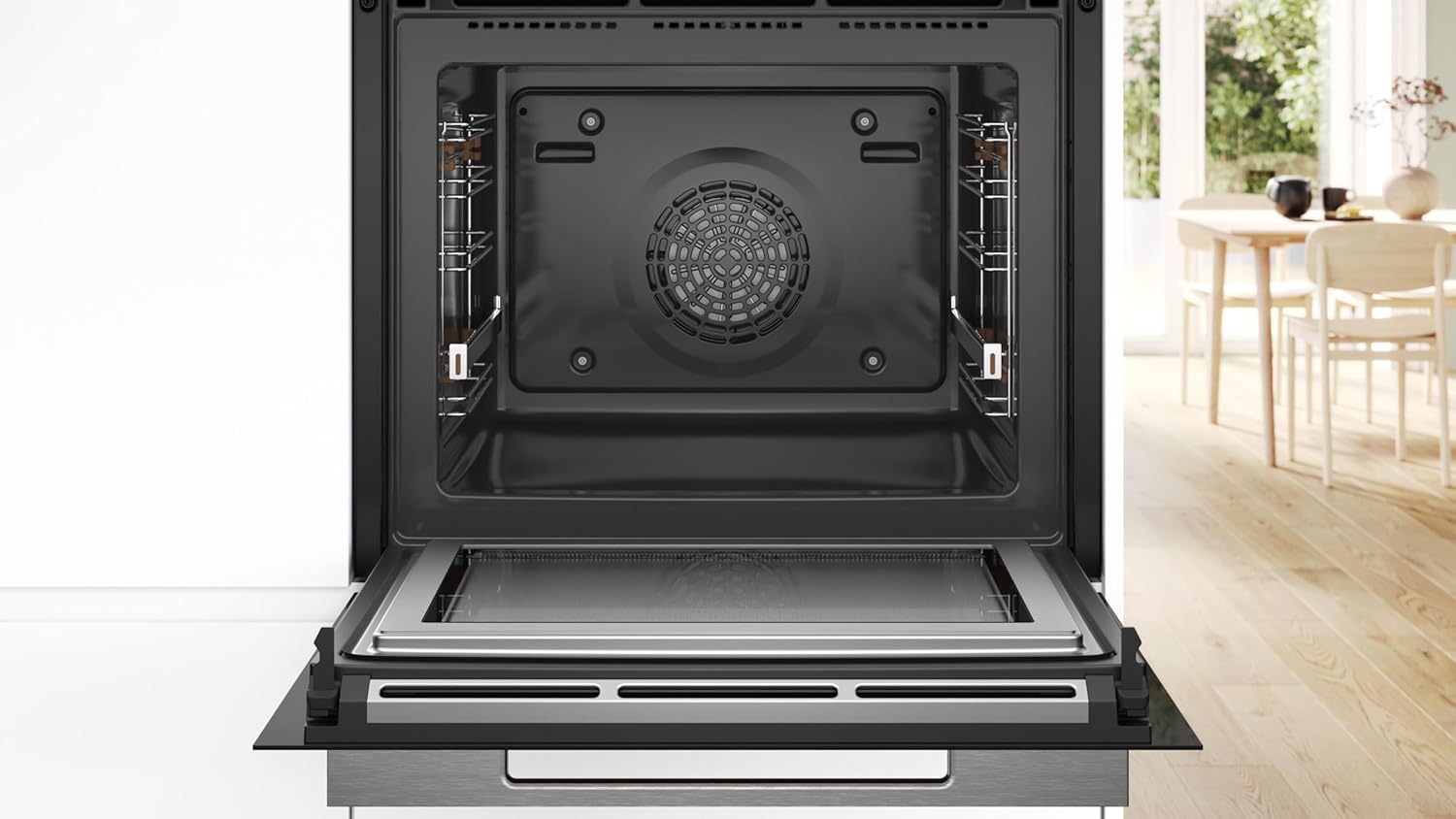 Bosch HMG7361B1, Serie 8 smarter Einbau-Backofen mit Mikrowellenfunktion, 60 x 60 cm, Made in Germany, Schwarz, Air Fry, Digitaler Bedienring, Touchdisplay, Automatikprogramme, Reinigungsunterstützung