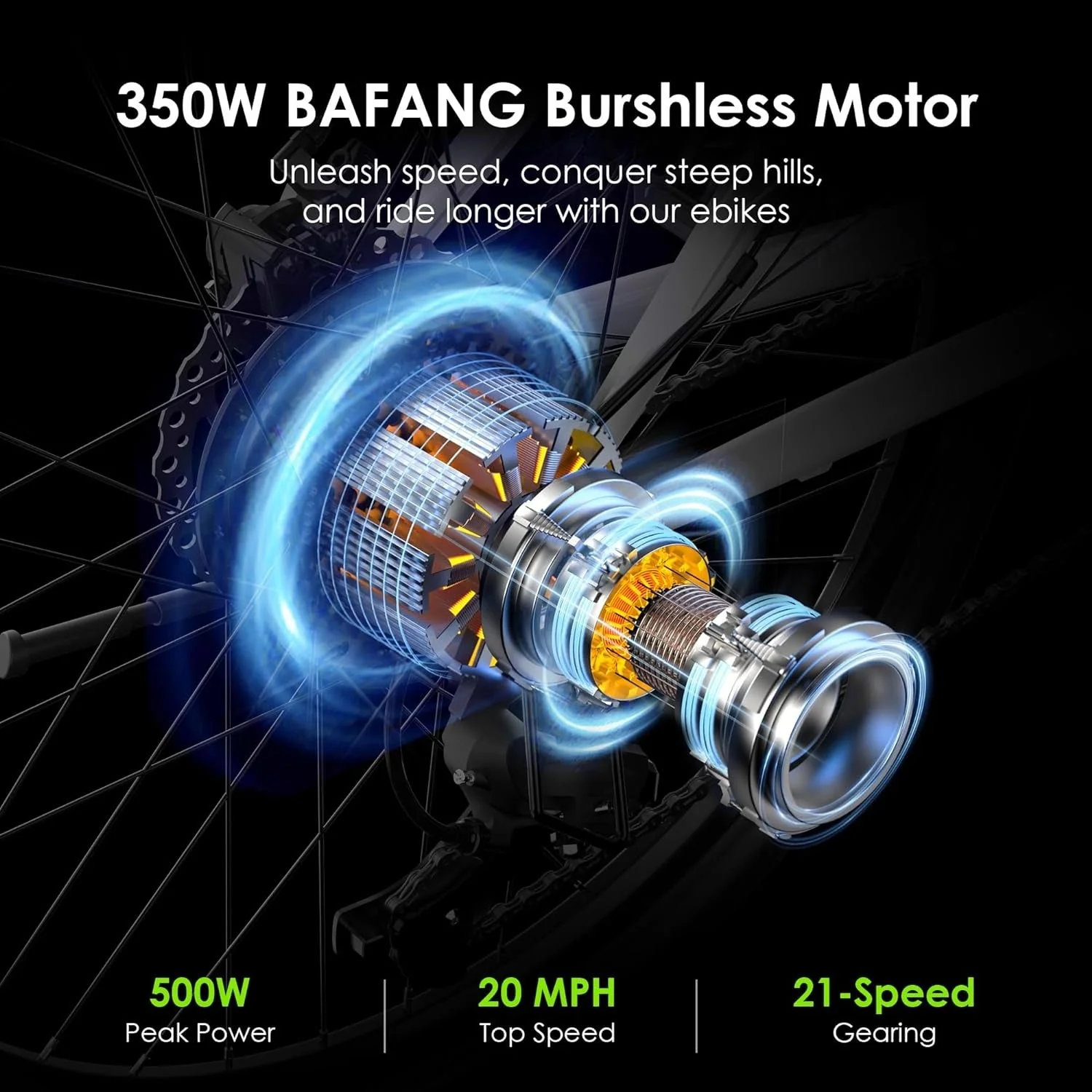Adult Electric Bike, 350W BAFANG Motor (500W Peak), 4A 3H Fast Charging, 468Wh Li-Ion Battery, 21 Speed Gears, Air Saddle, 45 Miles 20 MPH 26