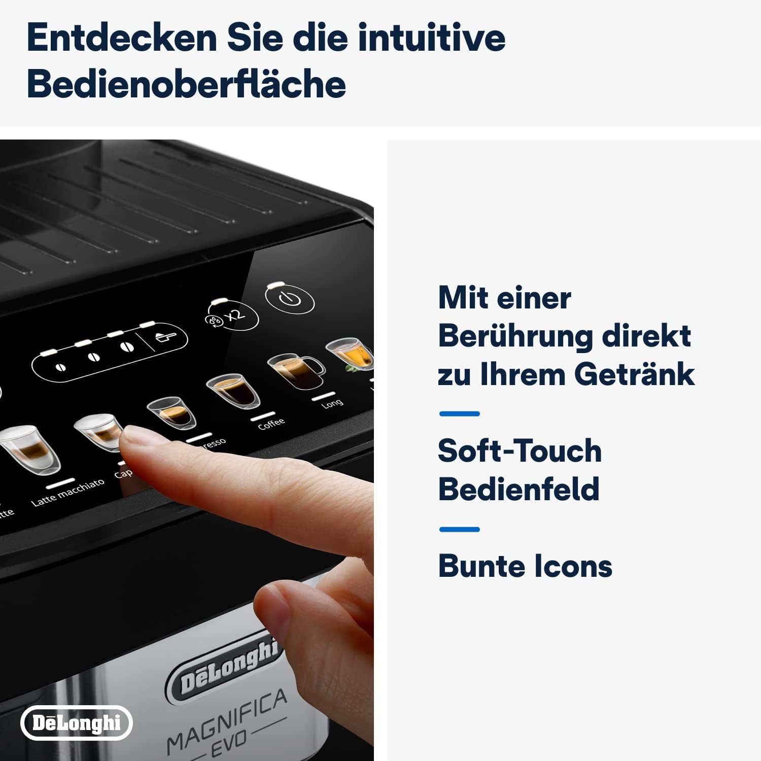 De'Longhi Magnifica Evo Next ECAM312.80.TB, Kaffeevollautomat mit 13 Getränken (Cappuccino, Espresso, Latte Macchiato), 2,4'' TFT Farbdisplay, LatteCrema Milchsystem, 2-Tassen-Funktion, Titan