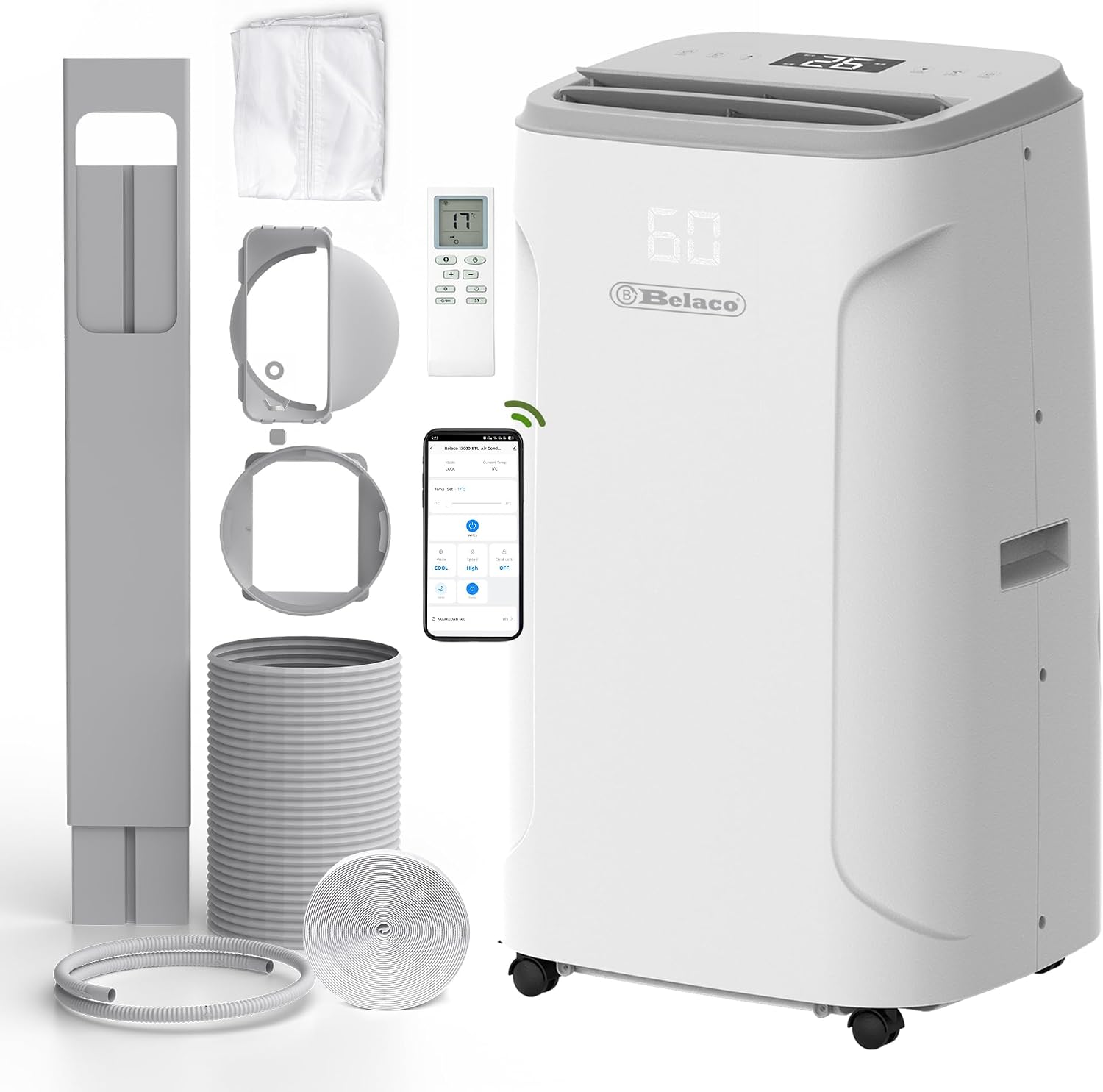 Belaco 12000 BTU Air Conditioning Unit 3-in-1 Portable Air Conditioner | With Smart App Control, Fan & Dehumidifier Modes, Includes Dual Window Kit for Easy Setup, 24-Hour Timer, Sleep Mode