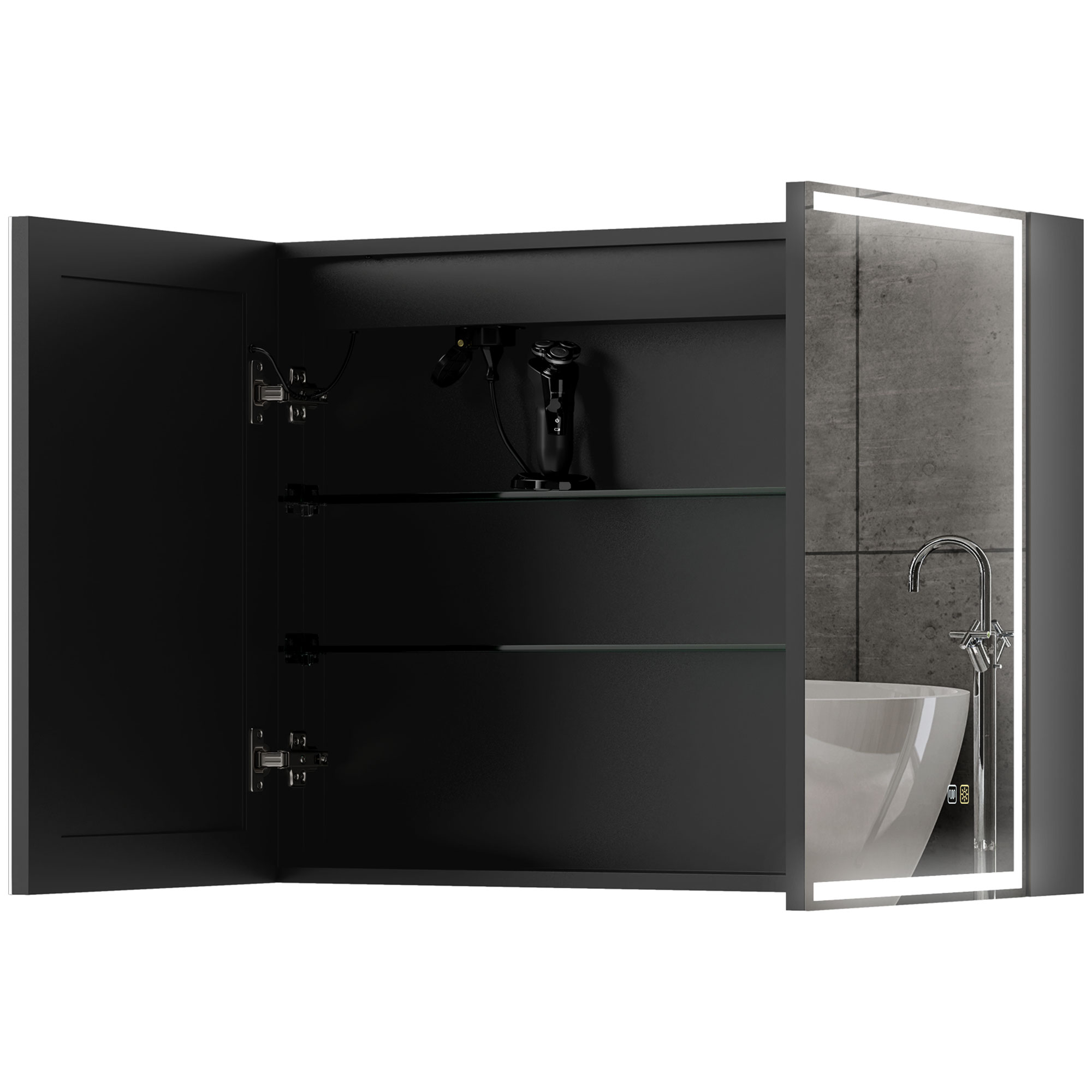Badkamerspiegel met Kast en LED-Verlichting, 600x800 mm, Zwart, Anti-Condens Pad, Drie Kleurtemperaturen