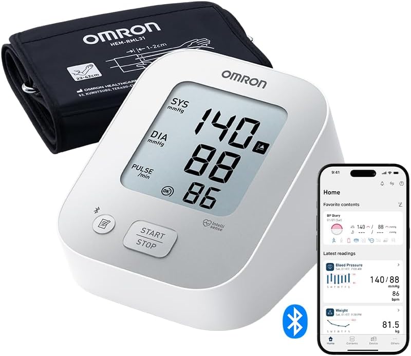 OMRON X2+ Connect, kliniskt pålitlig smart blodtrycksmätare för hemmabruk, bred manschett (22–42 cm), upptäcker oregelbunden hjärtrytm, övervakar hjärthälsan via Bluetooth med OMRON Connect-appen