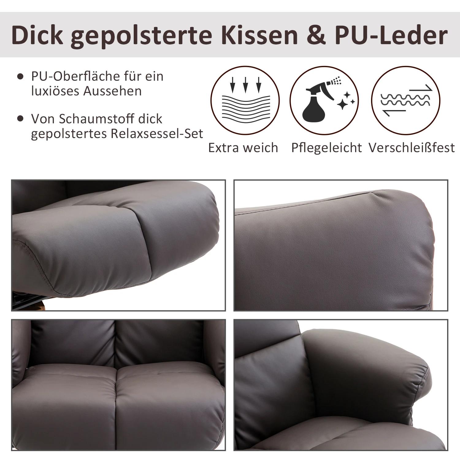 Relaxstoel met kruk tv-stoel 360�� draaibaar ligfunctie hout bruin