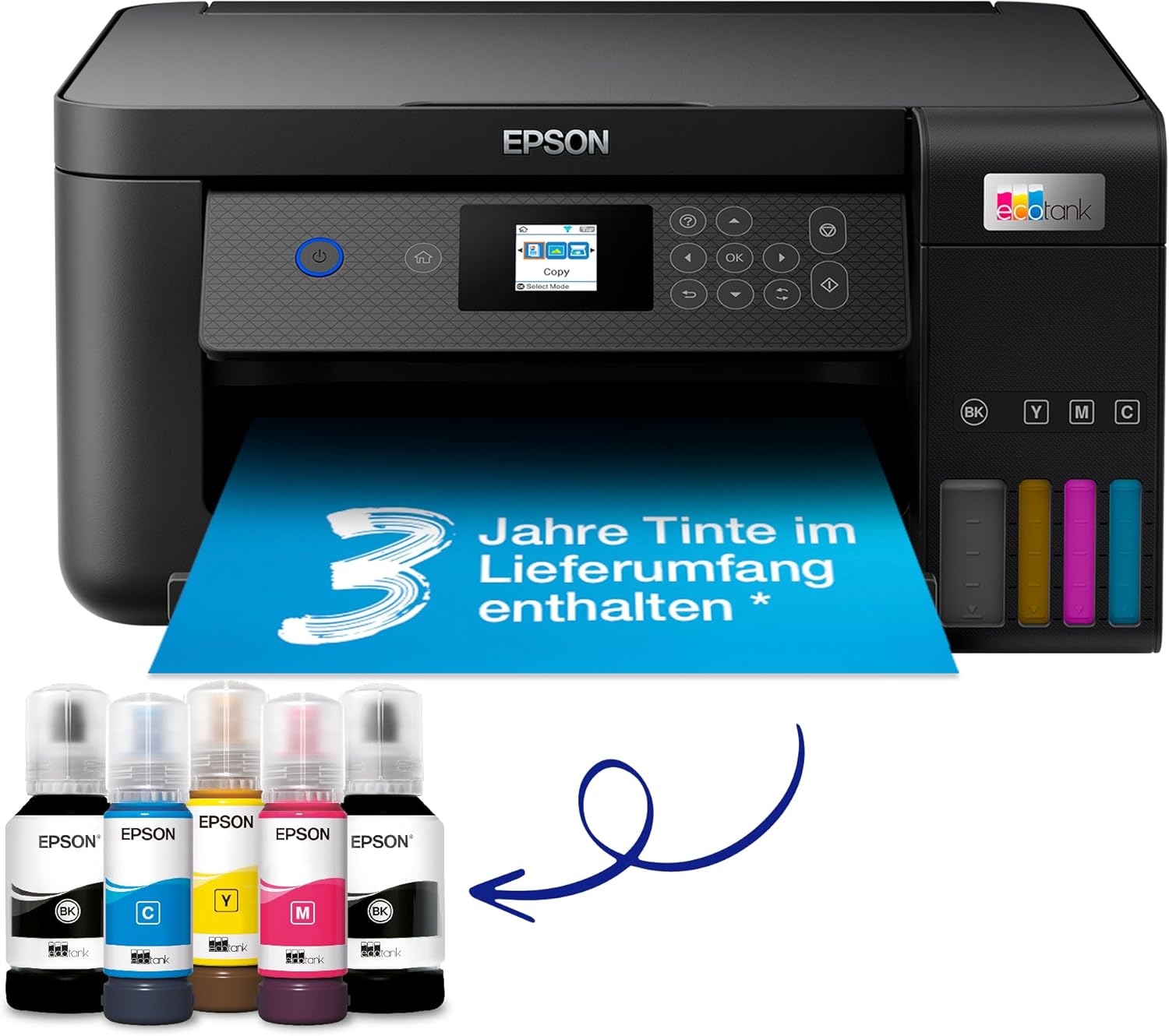 Epson EcoTank ET-2870 A4-Multifunktions-Wi-Fi-Tintentankdrucker, mit einem im Lieferumfang enthaltenen Vorrat an Tinten bis zu 3 Jahren