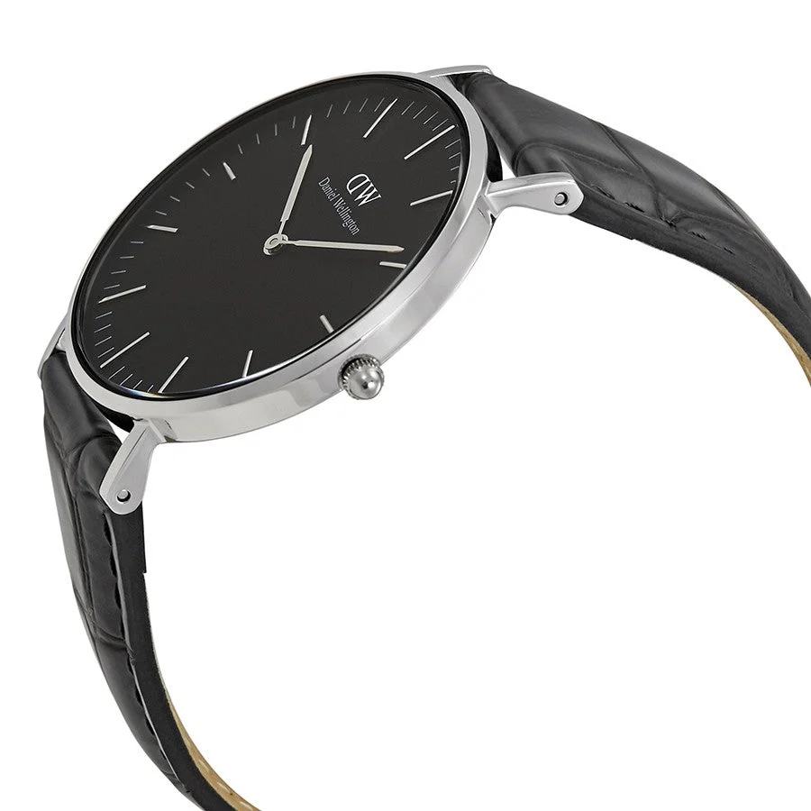 Daniel Wellington Reading 36mm Black Dial Black Genuine Leather Silver Watch - DW00100147