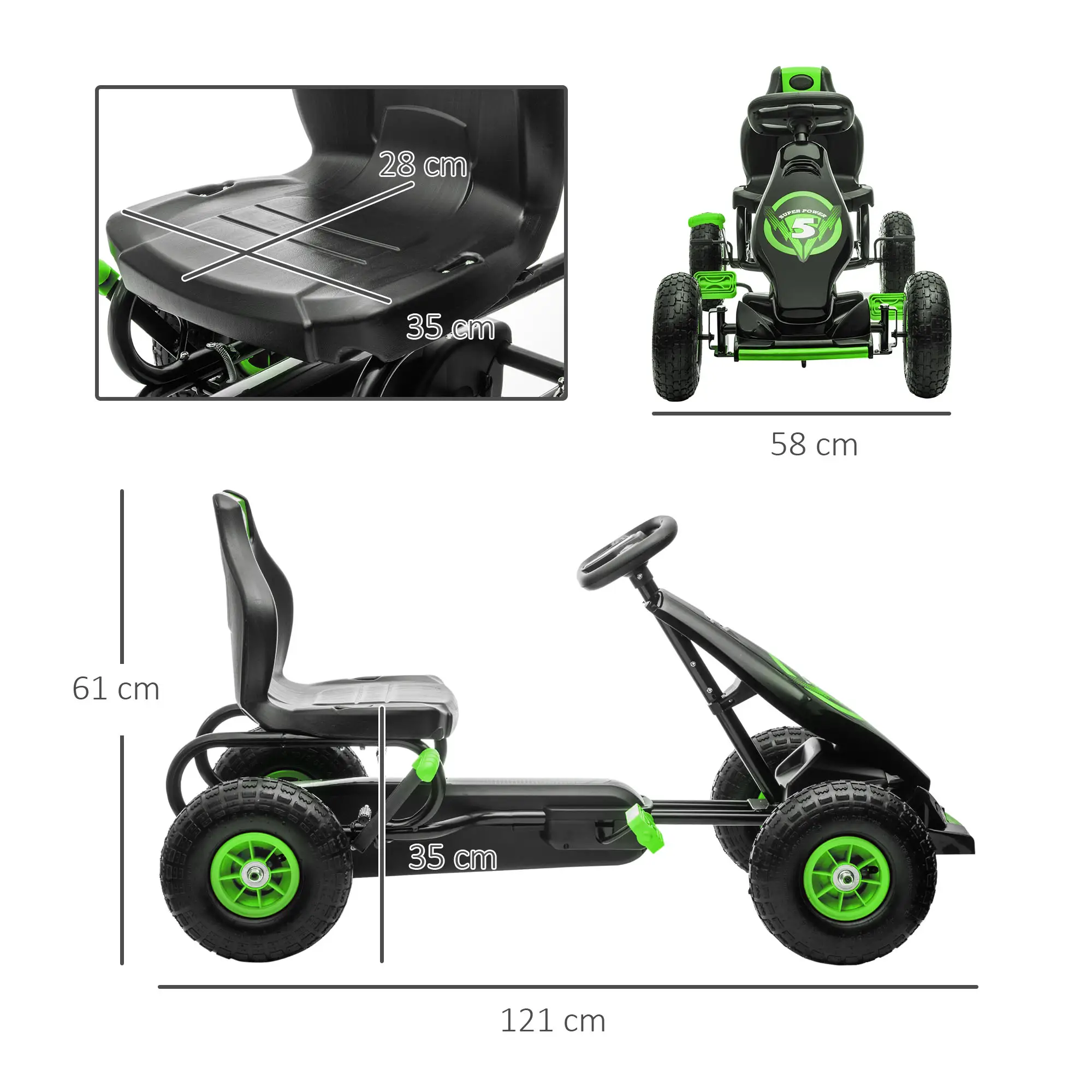 HOMCOM Gokart Kinderfahrzeug 3-fach verstellbarer Sitz Gummireifen